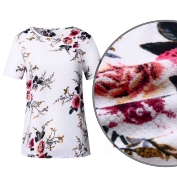 White Floral Chiffon Blouse M-2XL - Picture 3 of 8